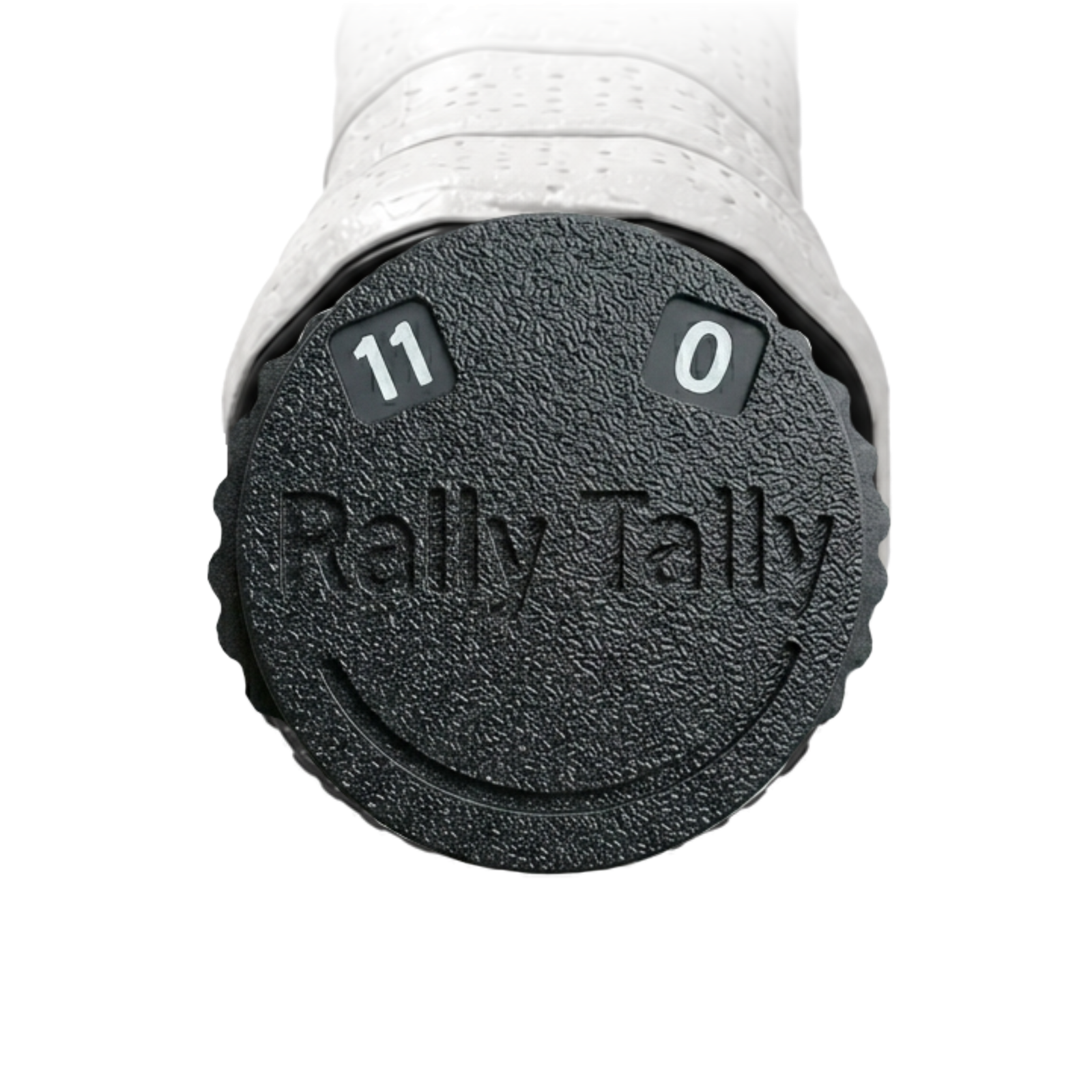 Rally Tally pickleball score keeper on paddle handle showing 11-0 score