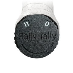 Rally Tally pickleball score keeper on paddle handle showing 11-0 score